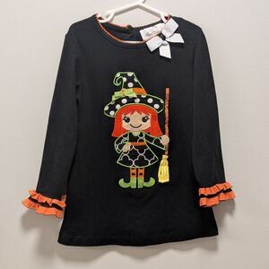 Rare Editions Girls Halloween Witch Shirt Top with Ruffle Trim And Bow – Size 5